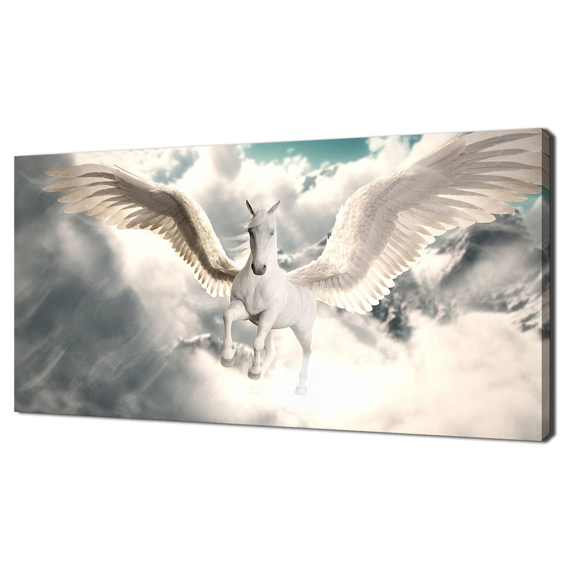 Majestic White Pegasus Flying Above Clouds Fantasy Art Wall Print
