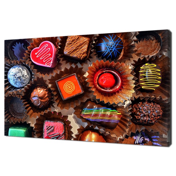 Box Of Colourful Rainbow Sweet Pralines Chocolates Modern Design Home Decor Print Wall Art Picture