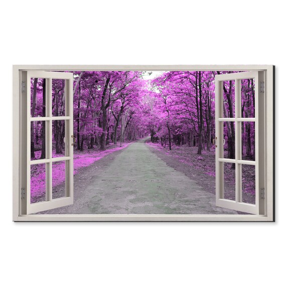 Road In The Pink Grove Forest Window View Window Frame Style Modern Design Home Decor Print Wall Art Picture Ready To Hang