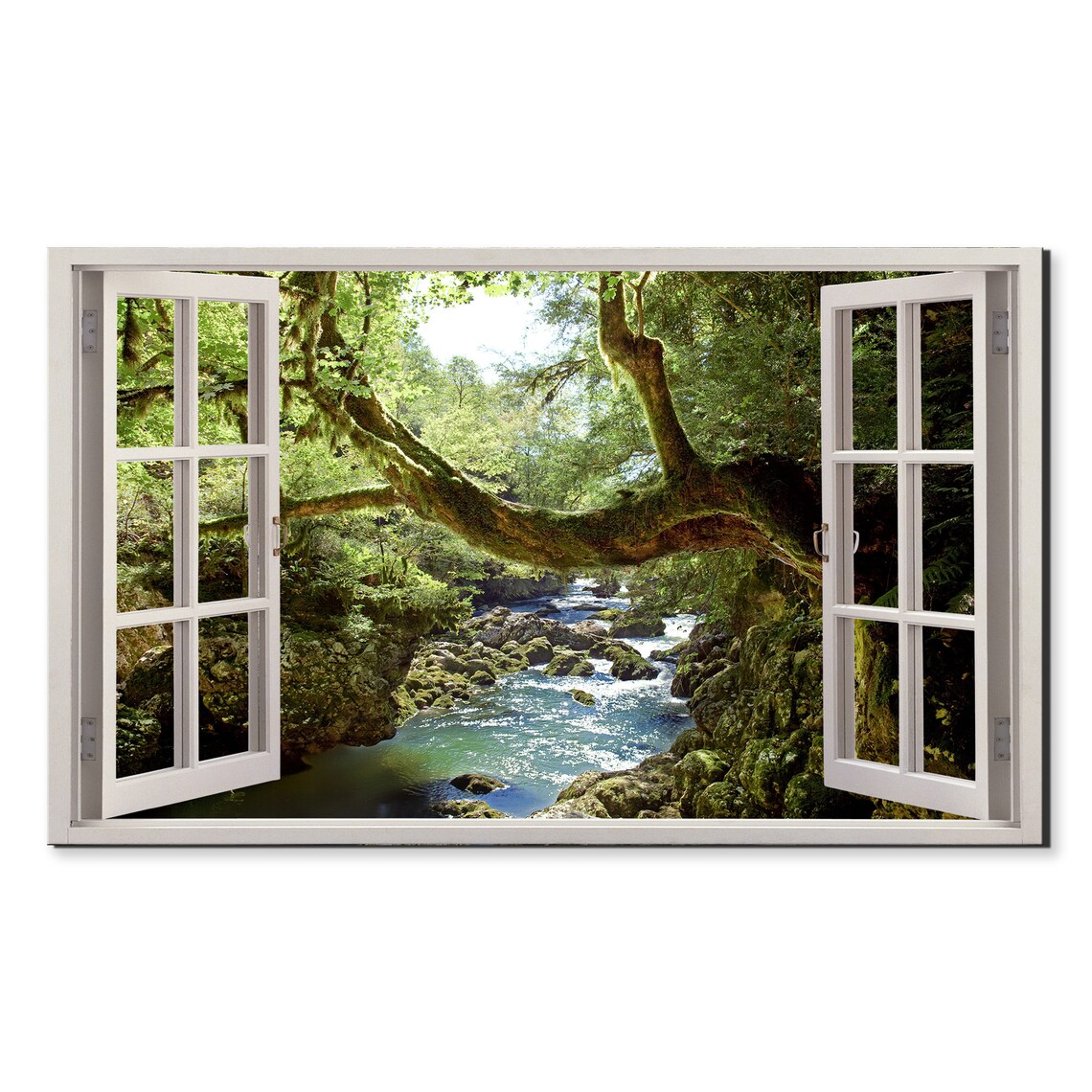 Deep Forest River Tree Window View Art Print