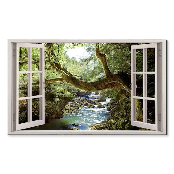 Deep Forest River Tree Window View Art Print