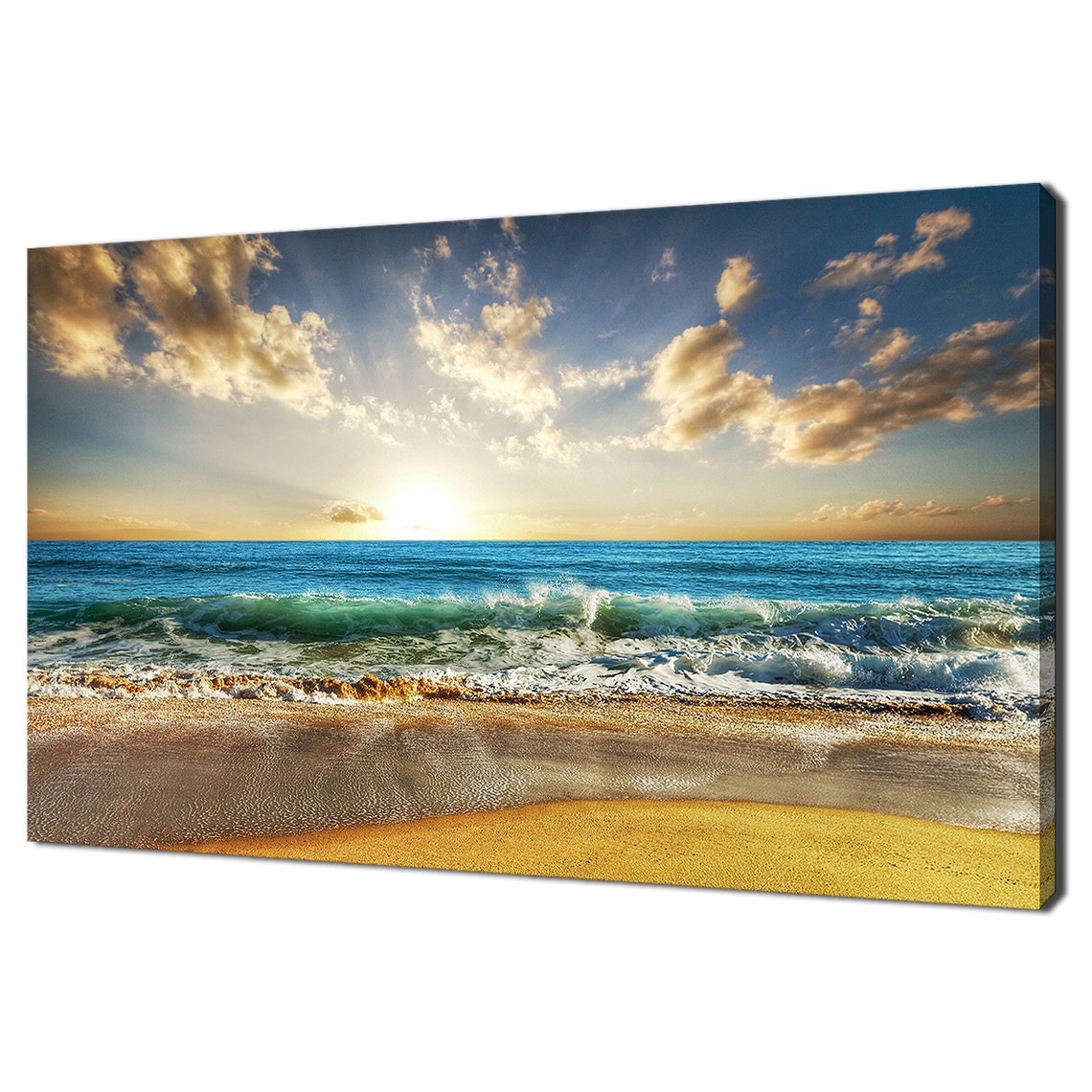 Golden Beach Sunset Turquoise Waves Sandy Shore Seascape Wall Poster