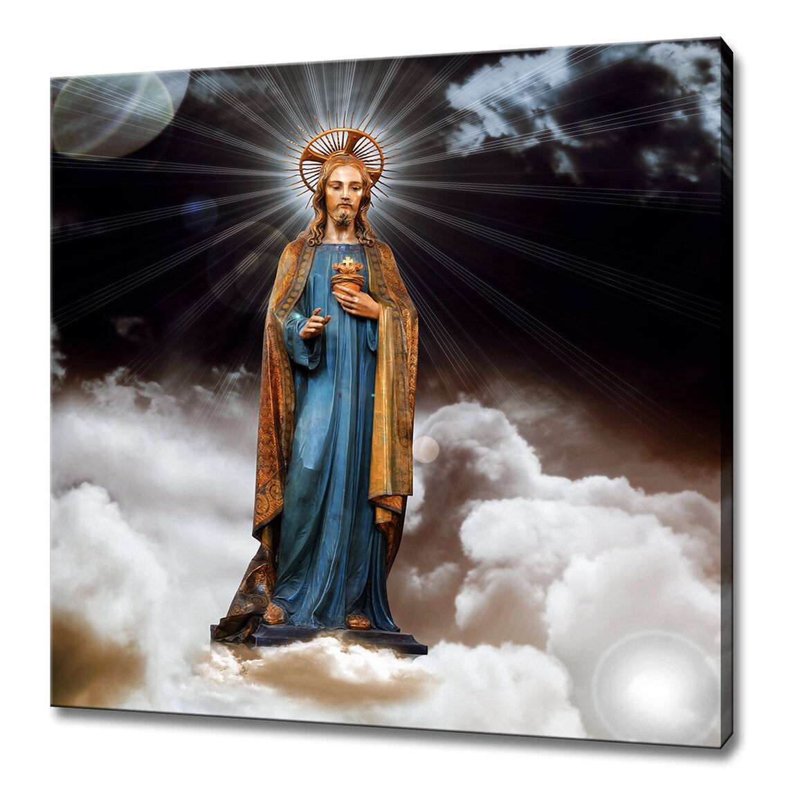 Jesus Christ Sacred Heart Clouds Divine Radiant Halo Religious Wall Art
