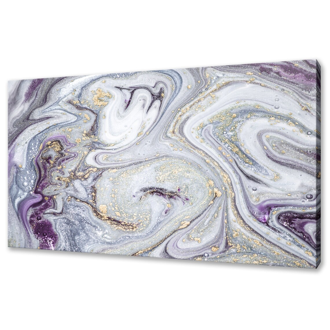 Purple White Gold Marble Swirl Fluid Ink Abstract Elegant Decor Poster