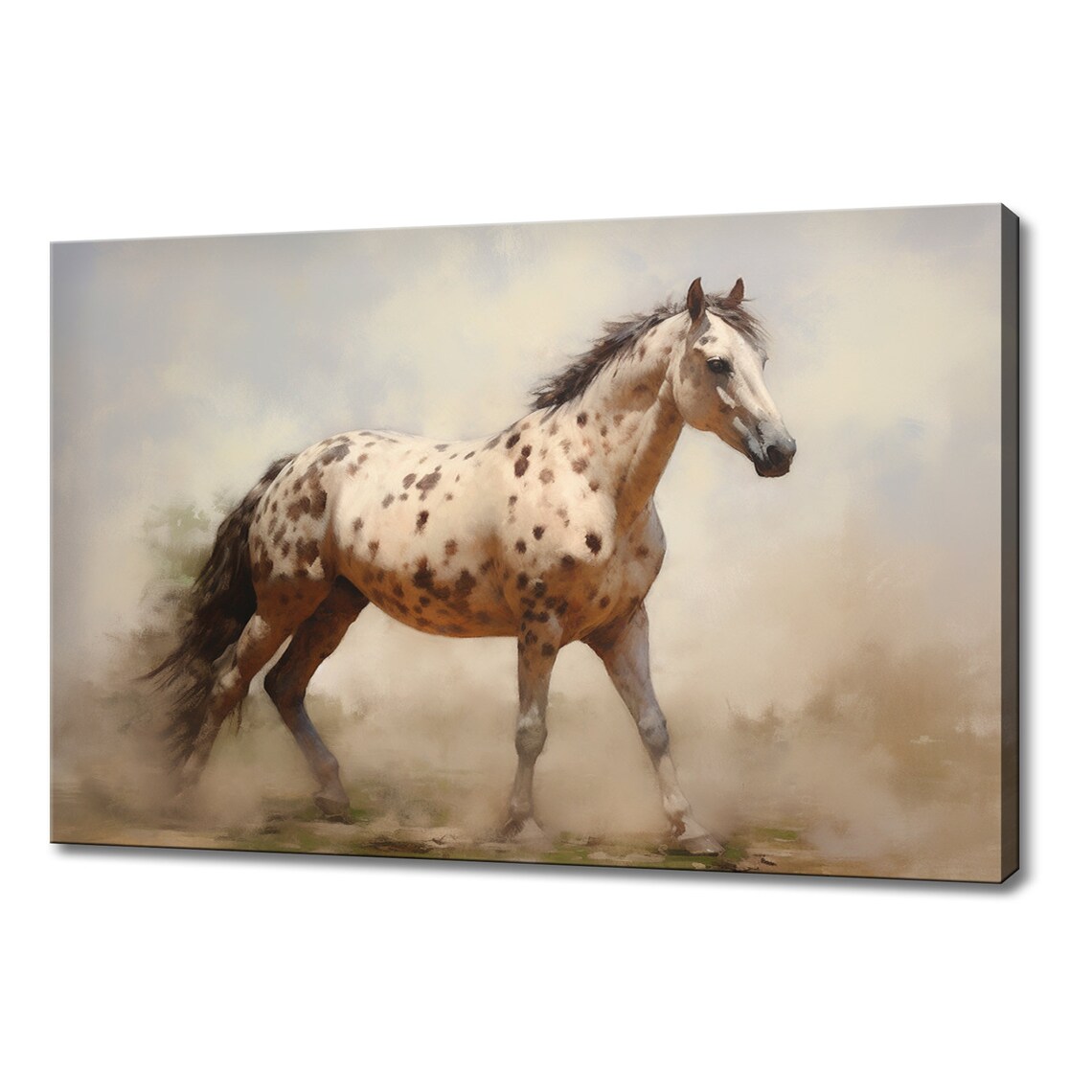 White Spotted Horse Galloping Through Dust Vintage Western Art Poster