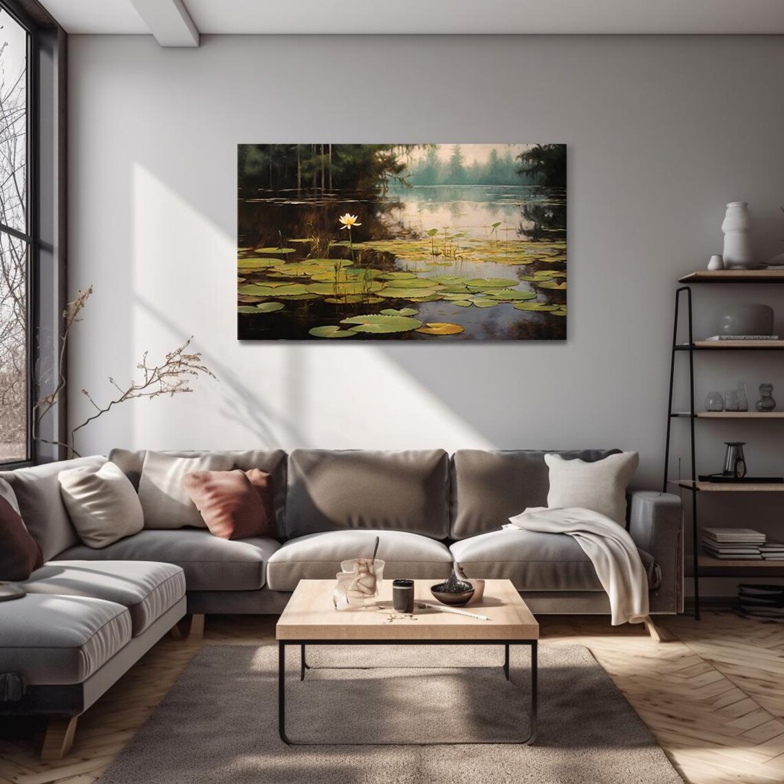Water Lily Pond White Lotus Misty Morning Forest Lake Nature Poster - Image 4