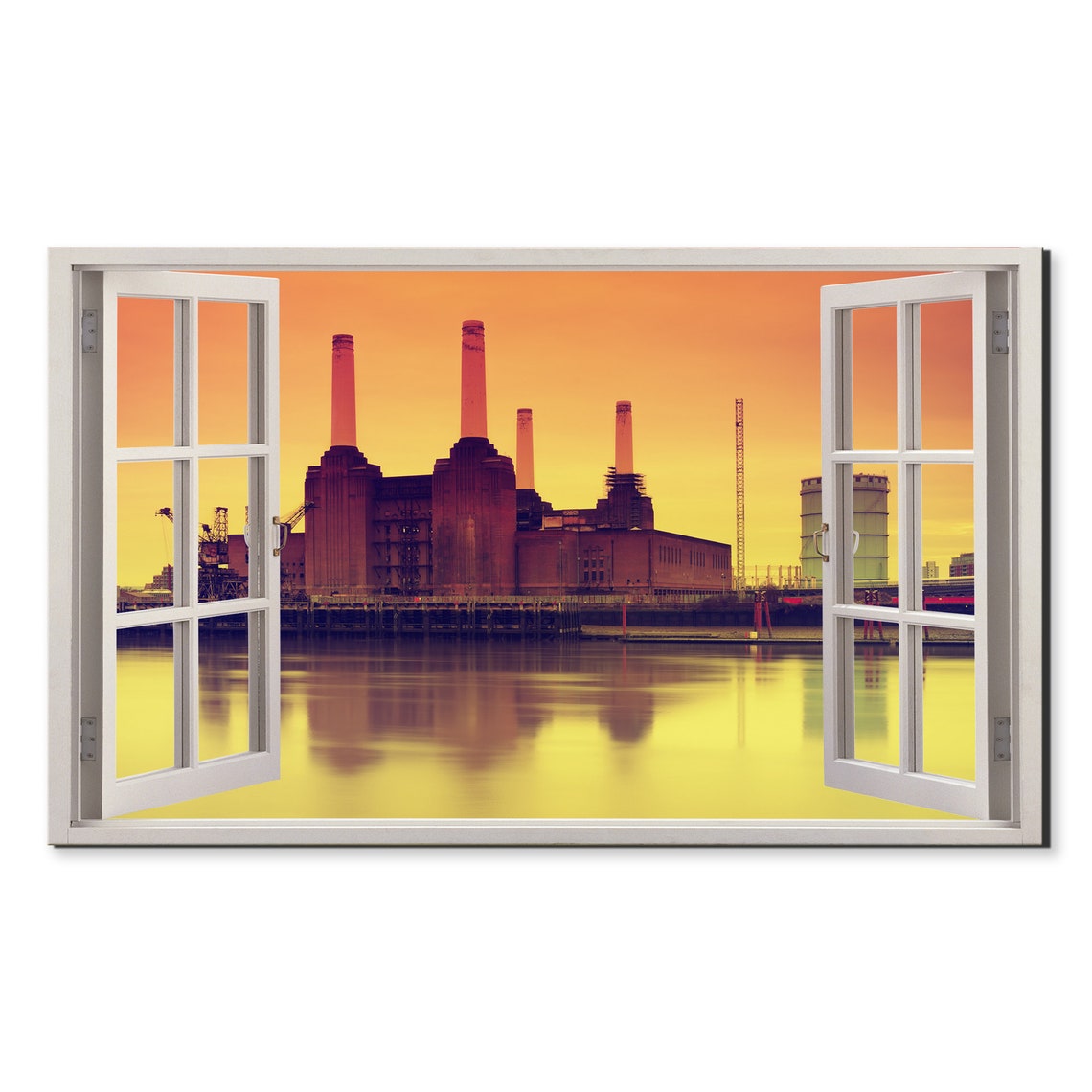 Battersea Power Station London Orange Sunset Window View Poster