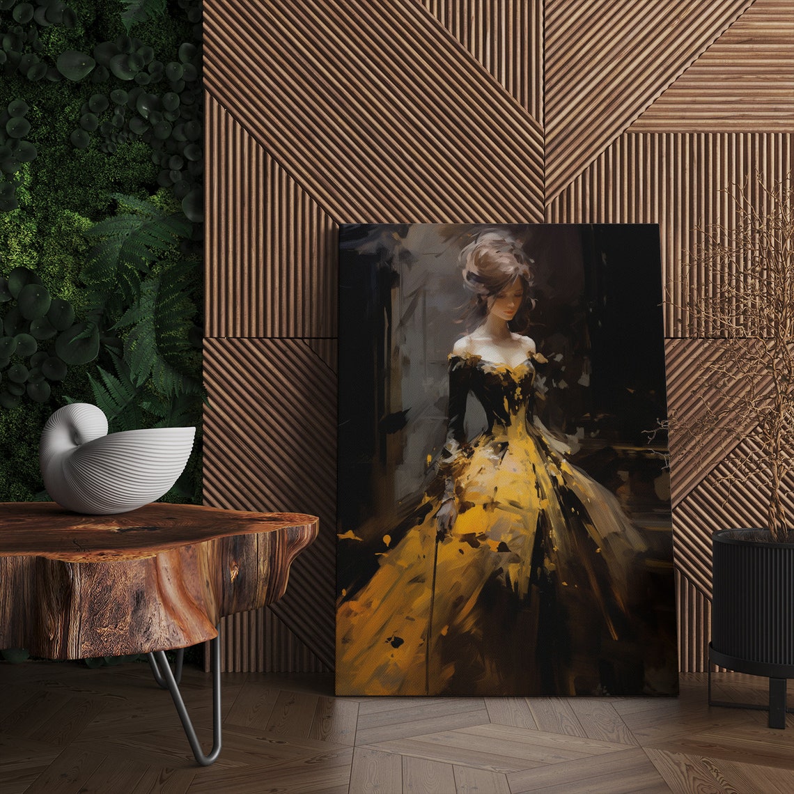 Elegant Lady In Golden Yellow Baroque Ball Gown Dark Painterly Poster - Image 4