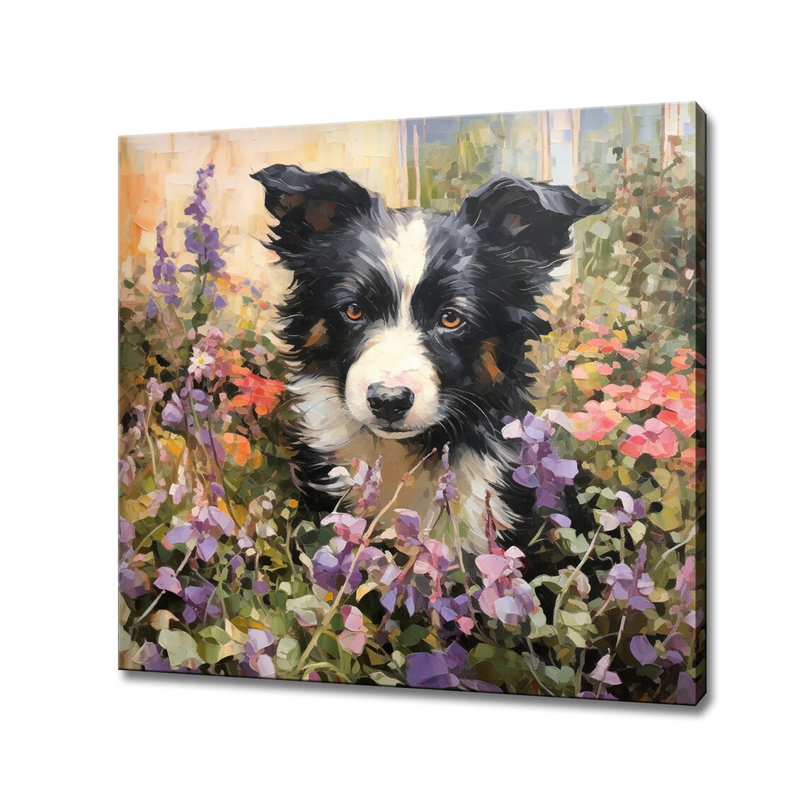 Border Collie Dog Portrait Among Purple Wildflowers Poster Art