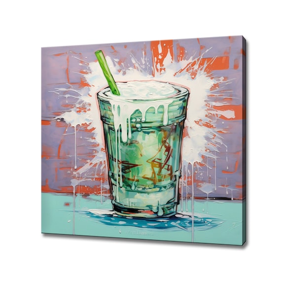 Paint Splatter Cocktail Glass Green Drink Pop Kitchen Art Print