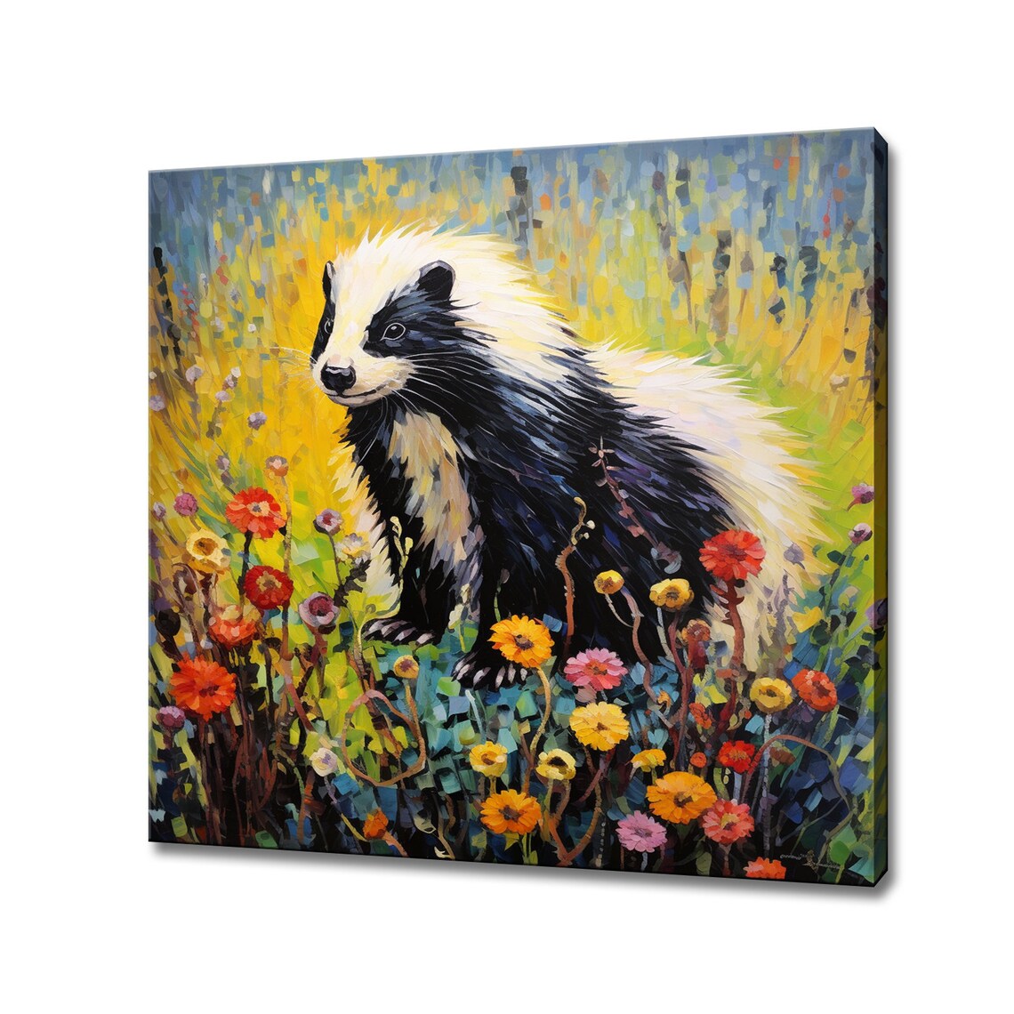 Cute Skunk Among Colorful Wildflowers Whimsical Wildlife Poster
