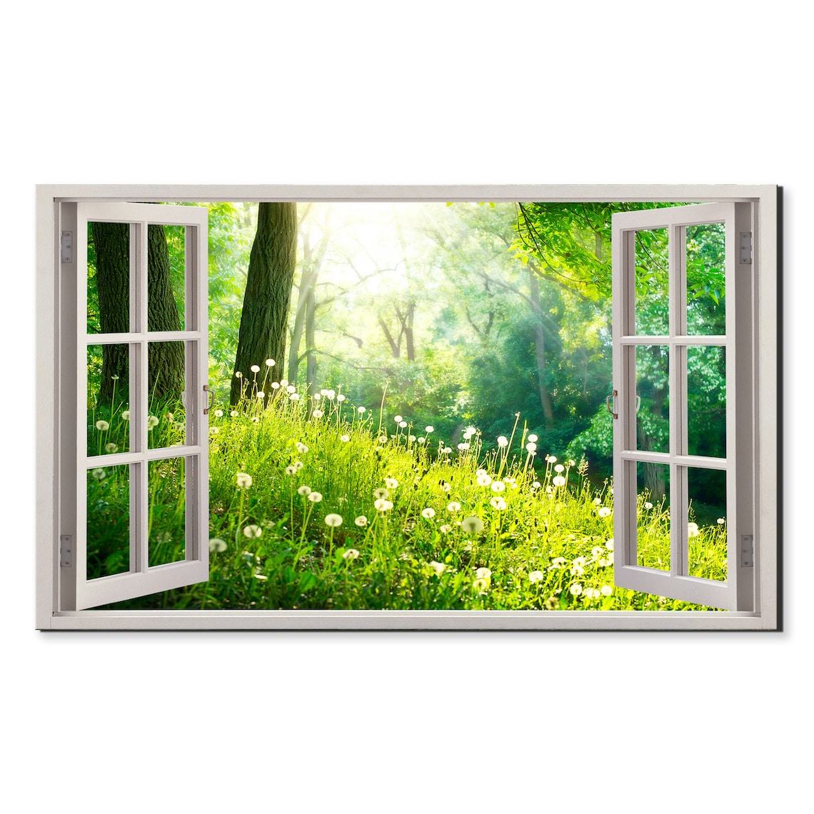 Dandelions and Forest Trees Window View, Modern Art Print