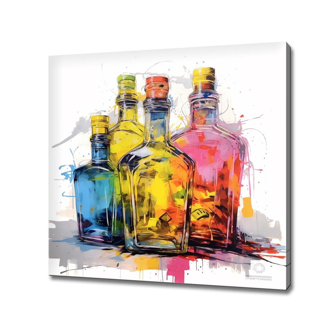 Colorful Liquor Bottles Watercolor Kitchen Bar Wall Art Print