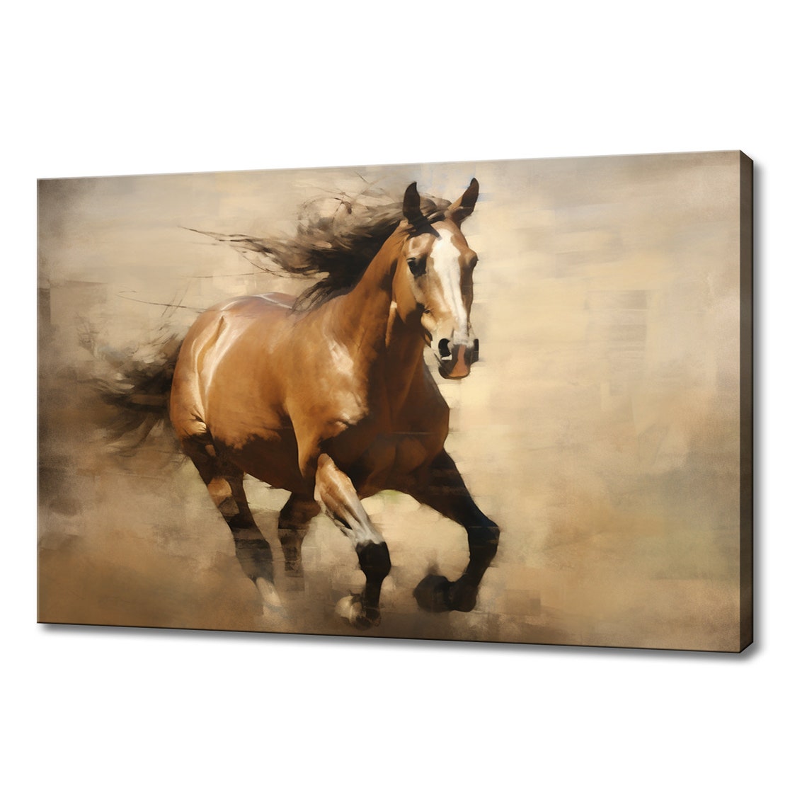 Brown Horse Galloping Through Dust Vintage Wild Spirit Art Poster