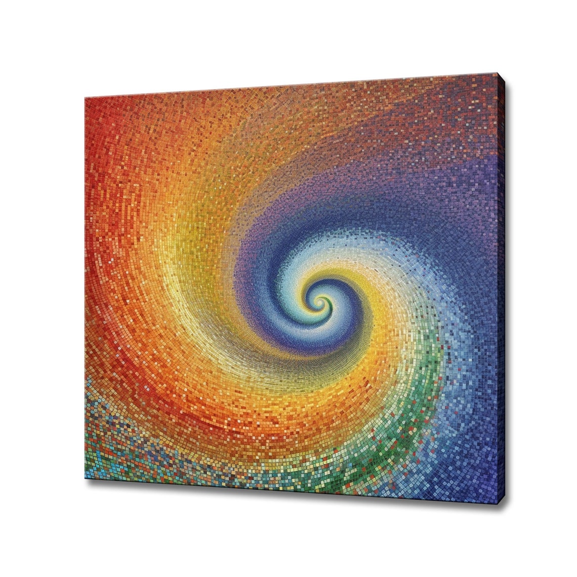Rainbow Spiral Mosaic Abstract Art Colorful Pixel Vortex Poster