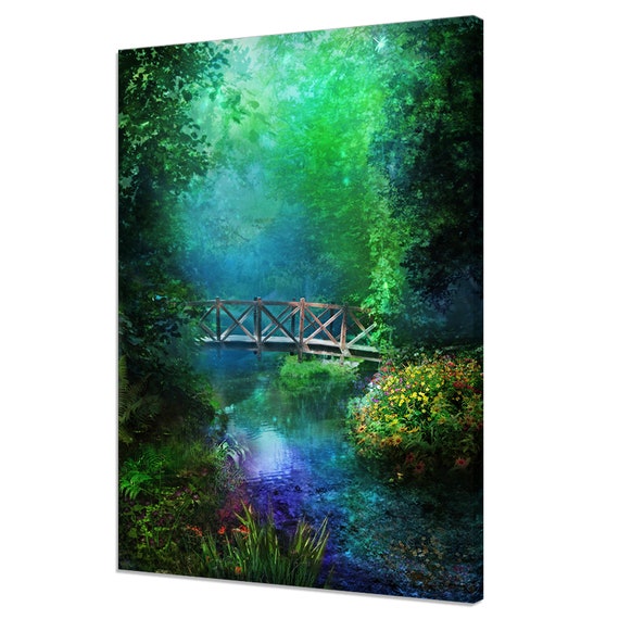 Bridge At Night In Magical Forest Modern Design Home Decor Print Wall Art Picture Wall Hanging