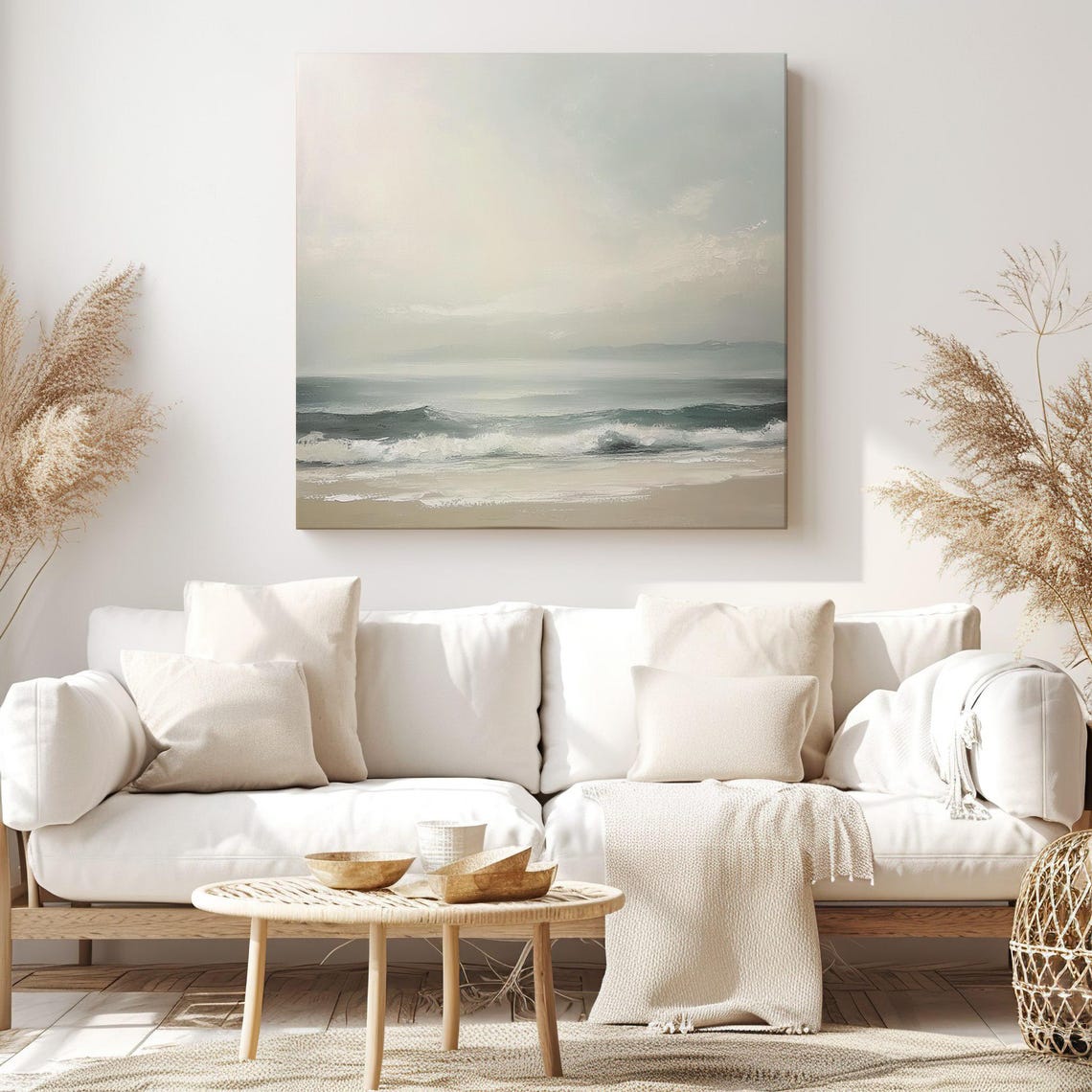 Calm Minimalist Seascape Gentle Ocean Waves Neutral Coastal Print - Image 3