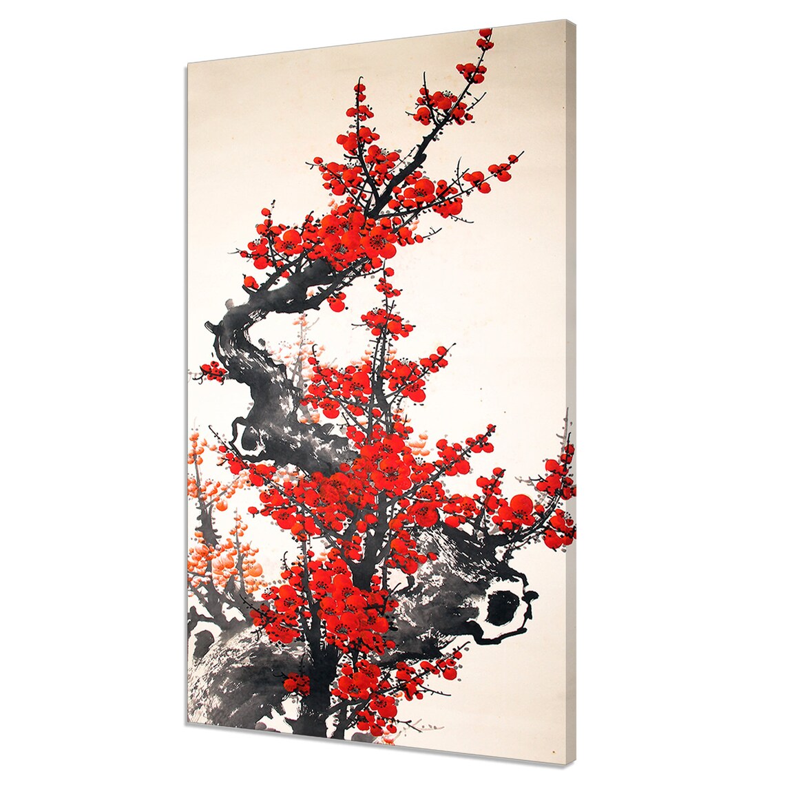 Chinese Red Cherry Blossom Ink Painting Minimalist Floral Poster
