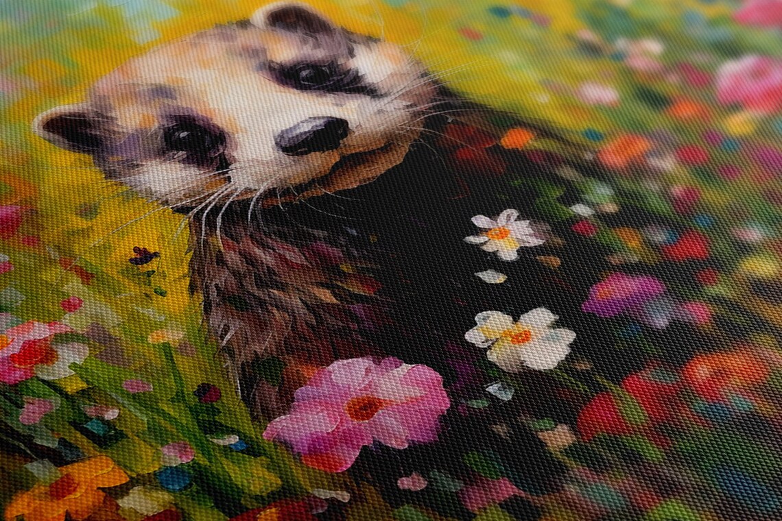 Cute Ferret In A Colorful Summer Flower Meadow Painting Poster - Image 4