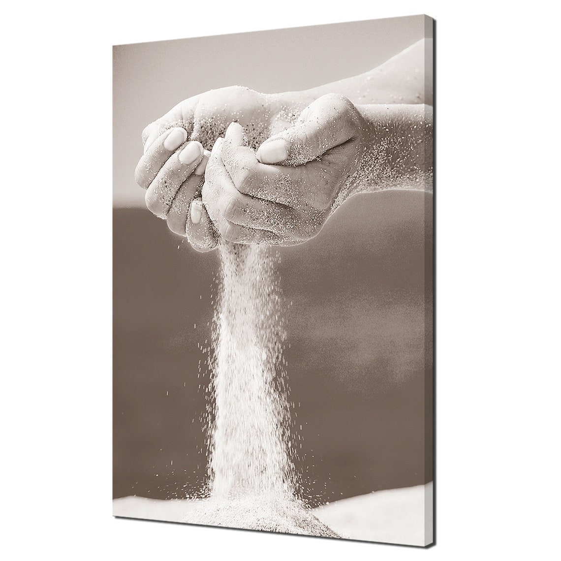 Hands Pouring Sand Through Fingers Sepia Minimalist Photo Poster