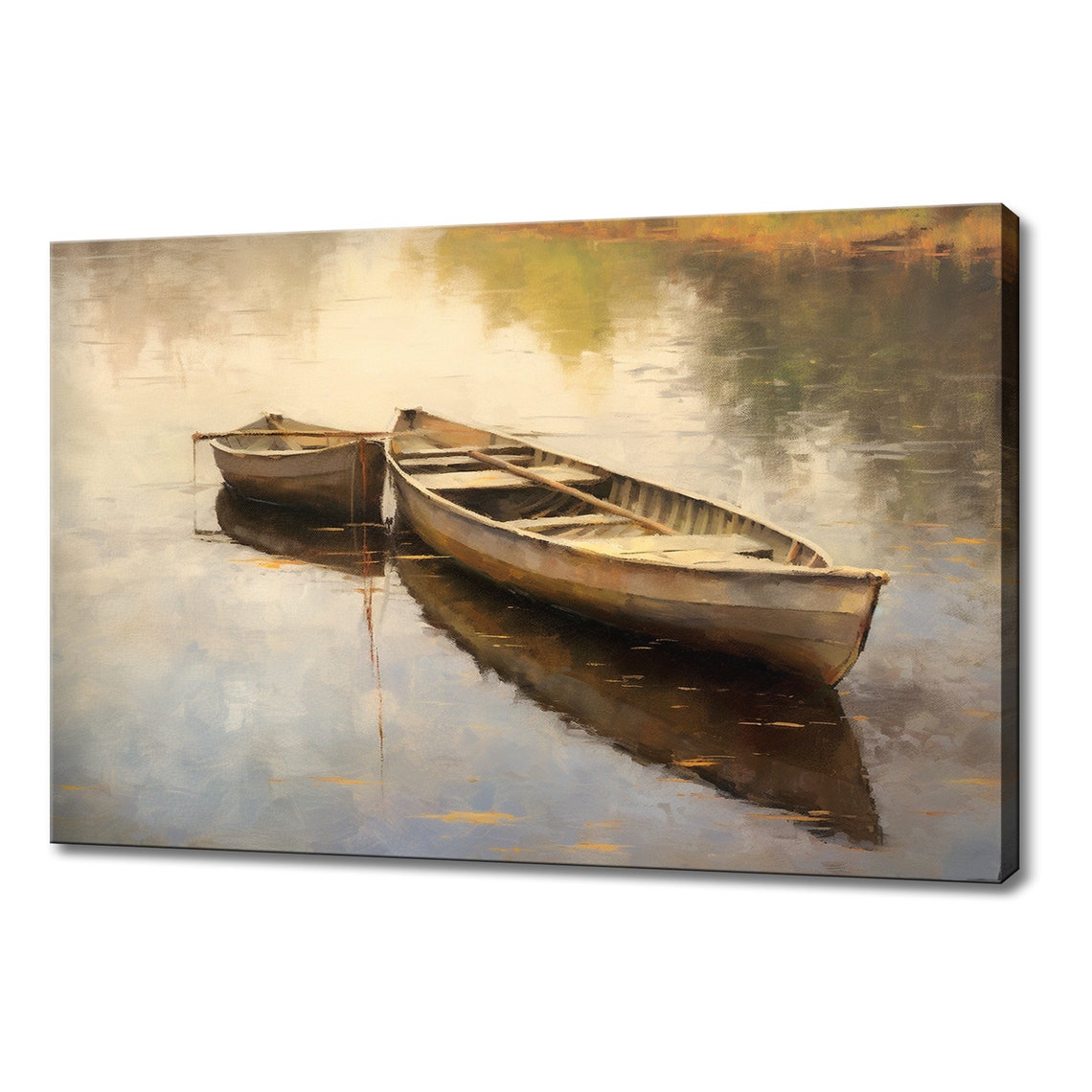 Boats On The Lake Countryside Vintage Painting Style Print Farmhouse Decor Art Nature Picture Wall Hanging Fine Art Print