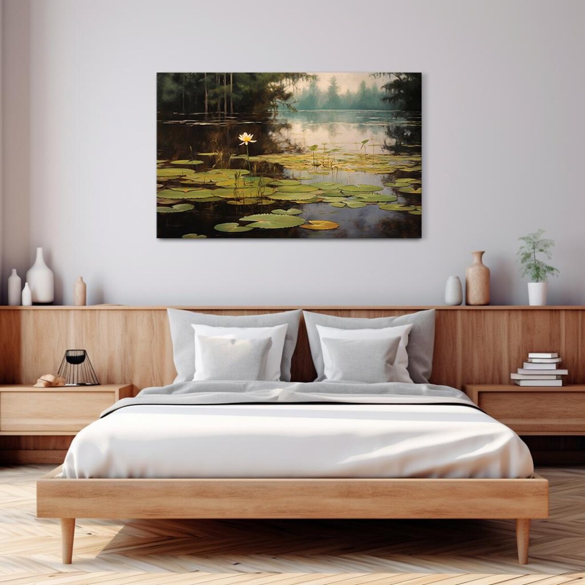 Water Lily Pond White Lotus Misty Morning Forest Lake Nature Poster - Image 3