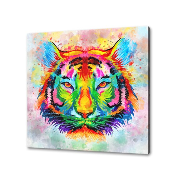 Fierce Tiger Face Rainbow Watercolour Abstract Wild Animal Poster