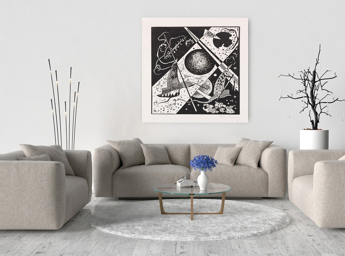 Kandinsky Small Worlds VI 1922 Abstract Black White Woodcut Art Poster - Image 2
