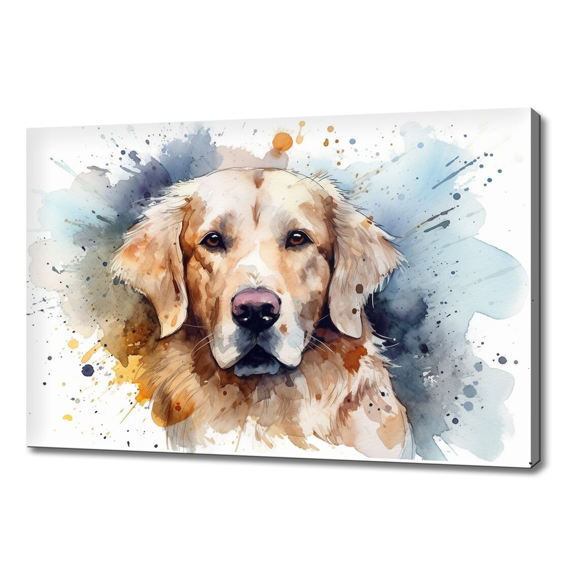 Golden Retriever Head Portrait Watercolour Splash Gentle Dog Poster
