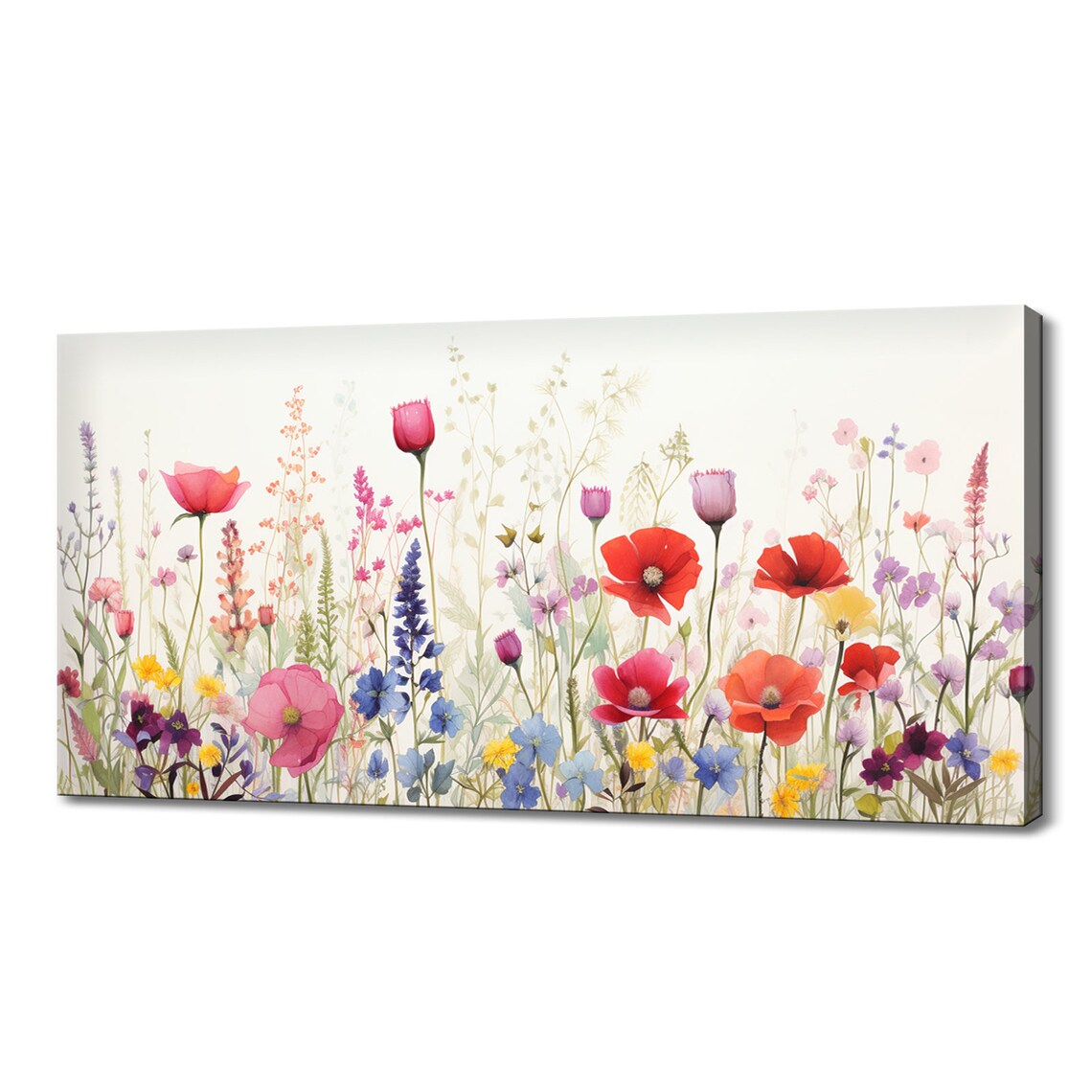 Red Pink Poppies Wildflower Meadow Watercolor Floral Wall Art Poster