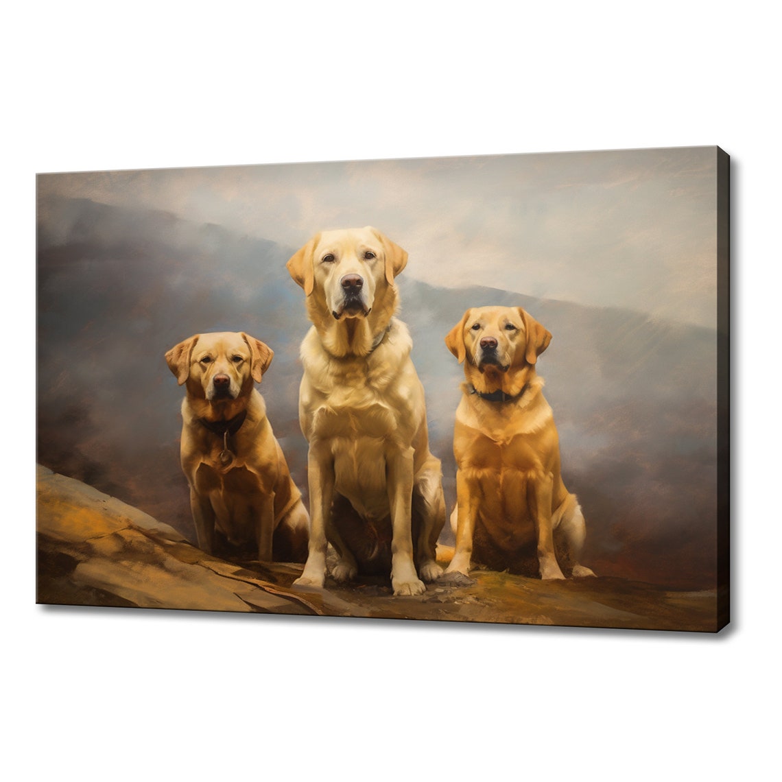 Three Yellow Labrador Retrievers Vintage Dog Portrait Wall Art Poster