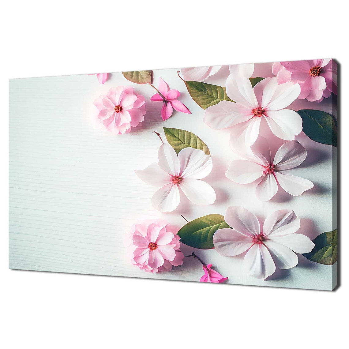 Pink Cherry Blossom Flowers White Background Delicate Floral Poster