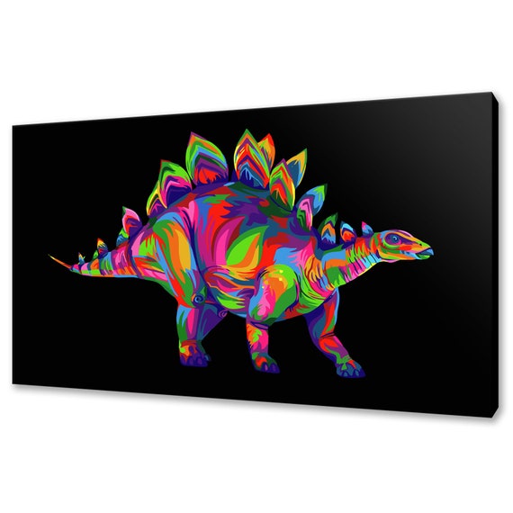 Stegosaurus Dinosaur Rainbow Colourful Modern Design Home Decor Print Wall Art Ready To Hang