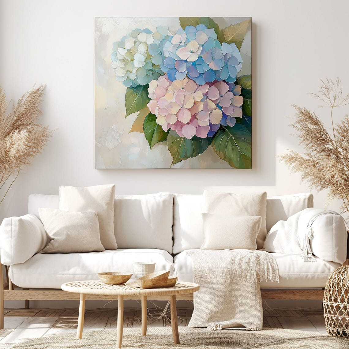Blue Pink White Hydrangea Blossoms Vintage Floral Painting Art Poster - Image 3