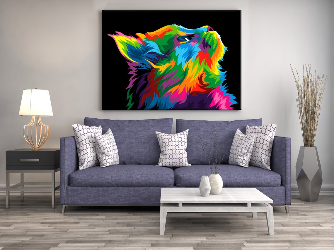 Cute Colorful Cat Looking Up At Sky Neon Pop Art Portrait Poster - Image 2