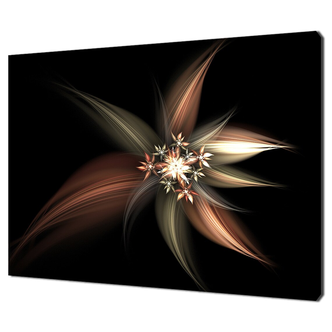 Abstract Fractal Flower Brown Gold Swirls Black Background Art Poster