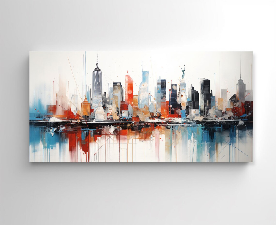 New York Skyline Watercolor Painting Colorful Abstract City Poster - Image 3