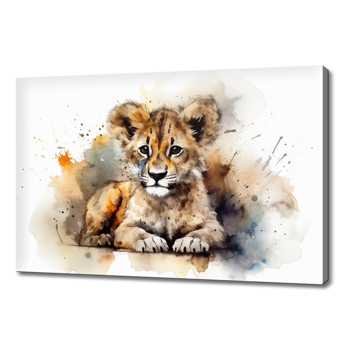 Baby Lion Cub Watercolor Portrait Splash Art Animal Wall Print