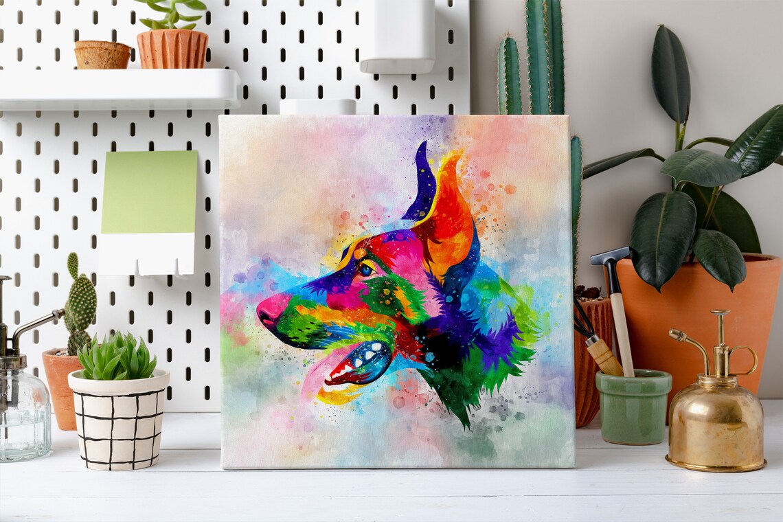 Noble Doberman Head Rainbow Watercolour Dog Portrait Pet Poster - Image 2