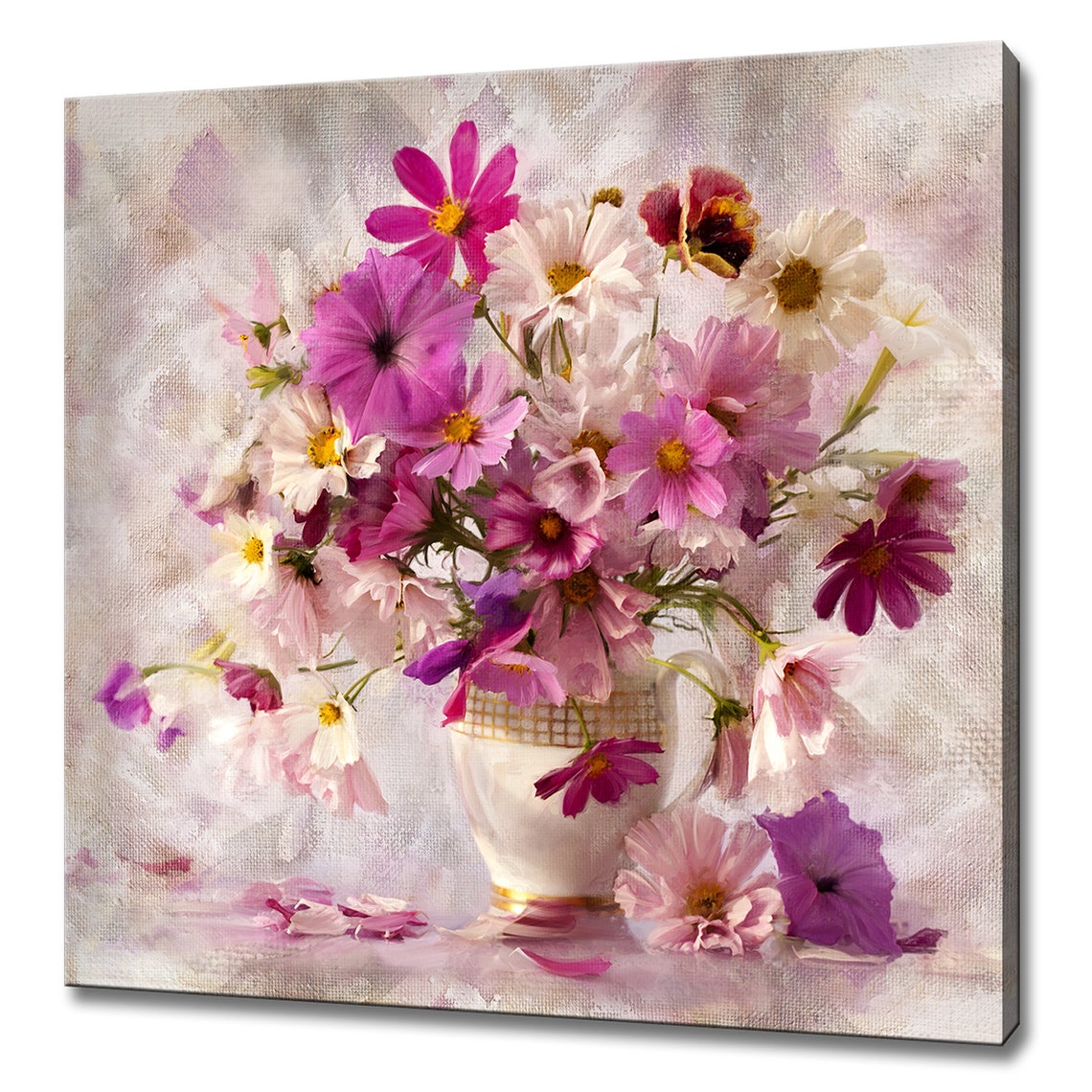 Pink White Cosmos Bouquet Vase Painterly Floral Still Life Poster