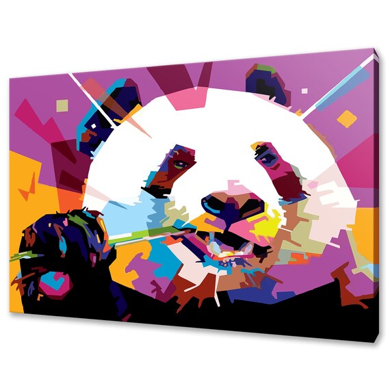 Colorful Abstract Panda Eating Bamboo Pop Art Modern Wildlife Poster