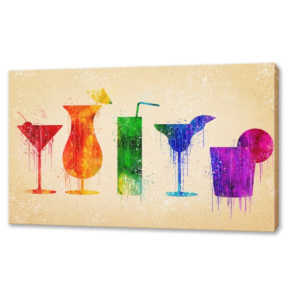 Rainbow Colourful Drinks Coctails Watercolour Modern Kitchen Design Home Decor Print Wall Art Ready To Hang