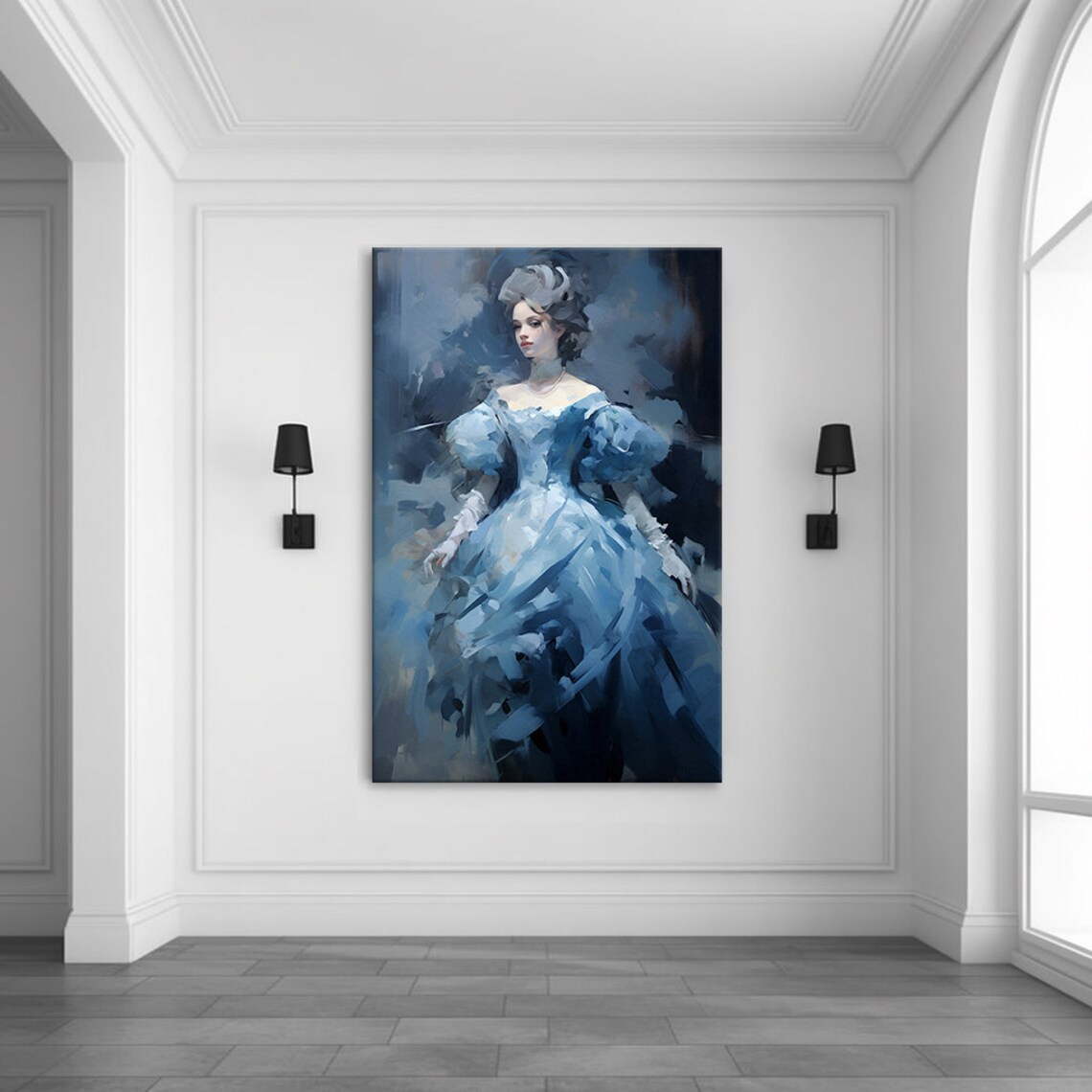 Elegant Lady In Powder Blue Victorian Ball Gown Painterly Wall Art - Image 3