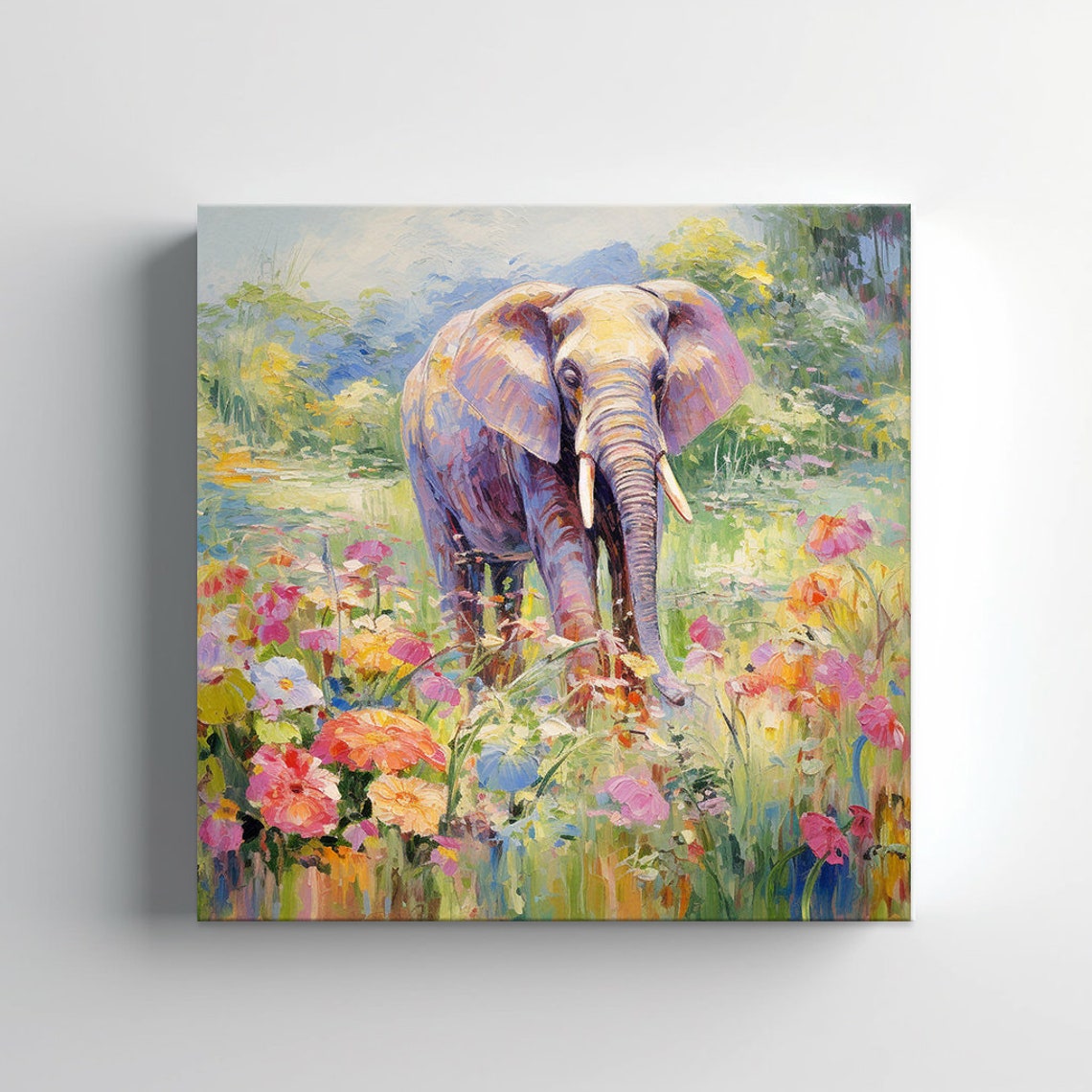 Young Elephant Walking Through A Bright Wildflower Meadow Poster - Image 3