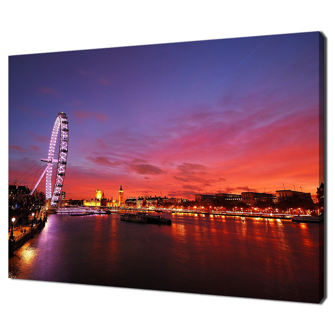 London At Twilight London Eye Westminster Bridge Big Ben And Houses Of Parliament Modern Design Home Decor Print Wall Art Picture