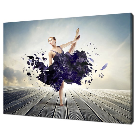 Beautiful Ballerina Dancing On A Wood Floor In Blue Dress Modern Design Home Decor Print Wall Art Picture