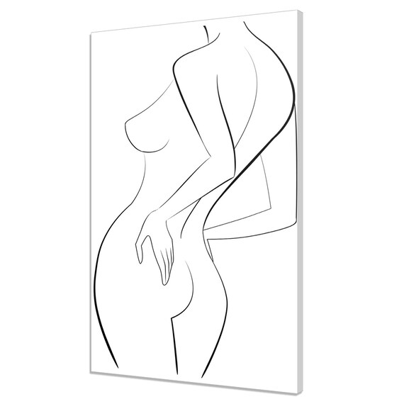 Minimalist Nude Female Figure Single Line Art Modern Black White Wall Print
