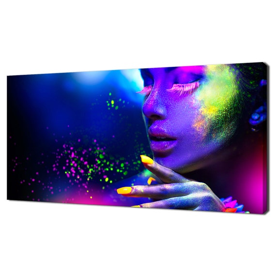 Colourful Portrait Of Beauty Fashion Woman In Neon Light Modern Design Print Wall Art Picture