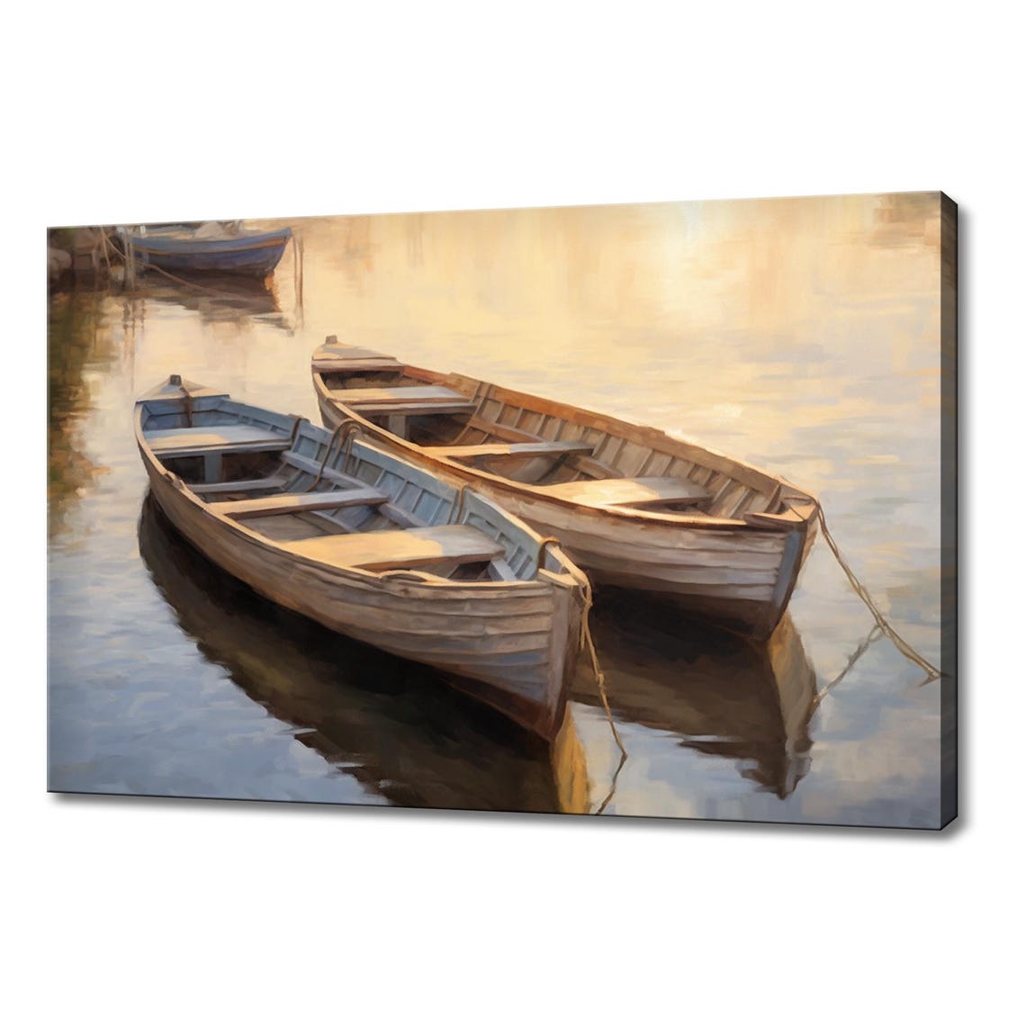 Boats On The Lake Vintage Countryside Painting Style Print Farmhouse Decor Art Nature Picture Wall Hanging Fine Art Print