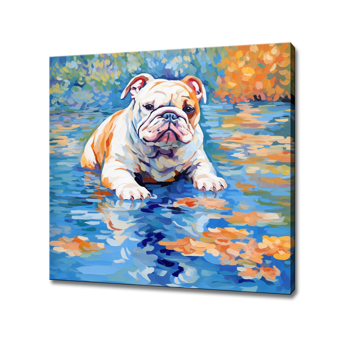 Colourful Bulldog Dog In The Pond Animal Print Gift For Bulldog Dog Lover Colourful Dog Portrait Painting Print Dog Pet Wall Art